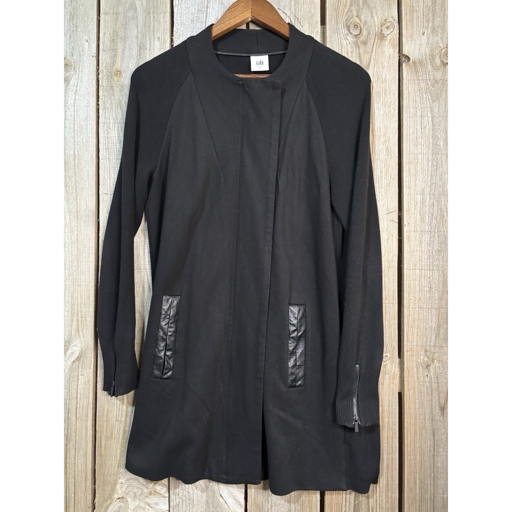 Cabi Women's Black Full Zip Sweater Jacket S Black Faux‎ Leather